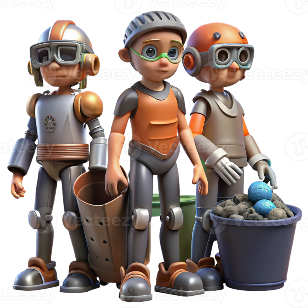 impressive contemporary A group of street urchins with cybernetic enhancements, scavenging for scrap in a junkyard, in a gritty, realistic style professional png