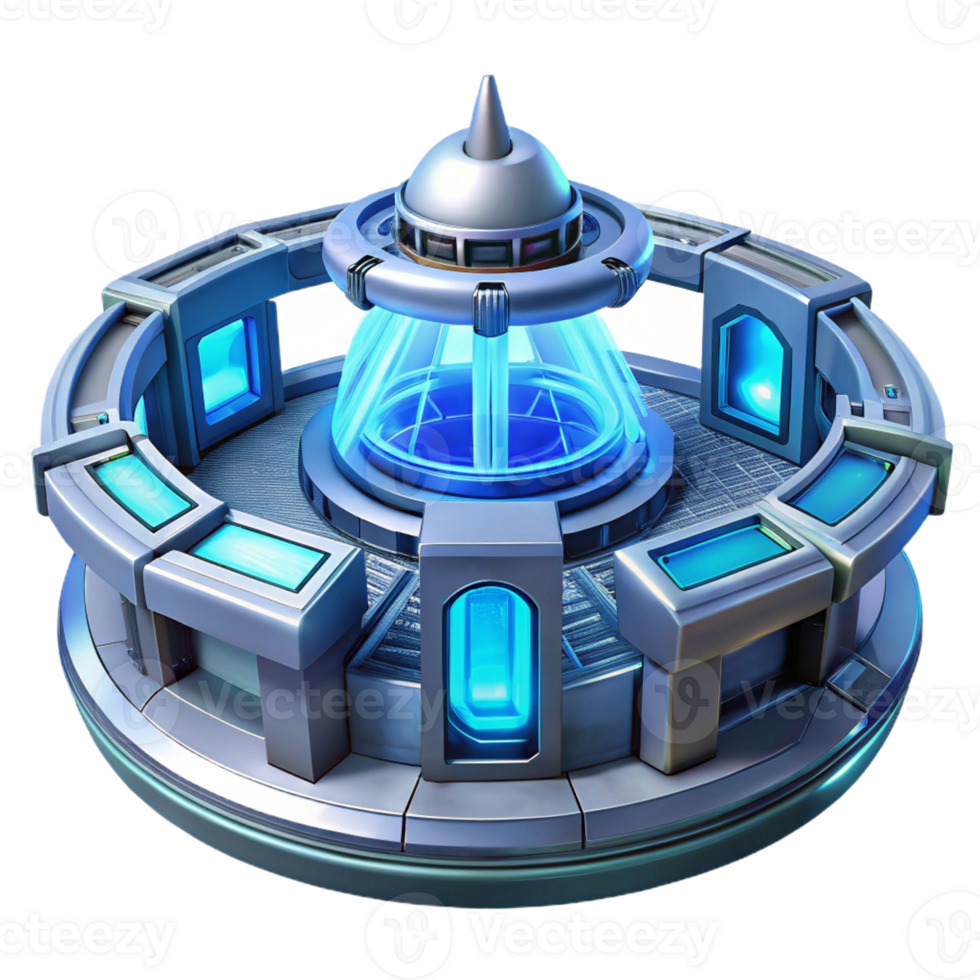 magnificent modern A futuristic space station with rotating sections and glowing blue energy panels, starfield background, cinematic lighting. Sci-fi, space opera, epic scale authentic png