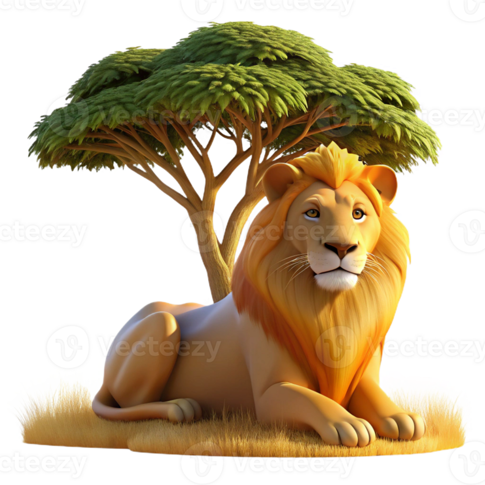 stunning modern A regal lion pride resting beneath the shade of an acacia tree, bathed in the warm golden light of late afternoon, in a photorealistic style premium png