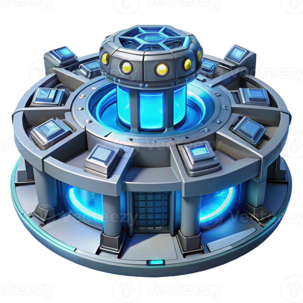 stunning contemporary A futuristic space station with rotating sections and glowing blue energy panels, starfield background, cinematic lighting. Sci-fi, space opera, epic scale genuine png