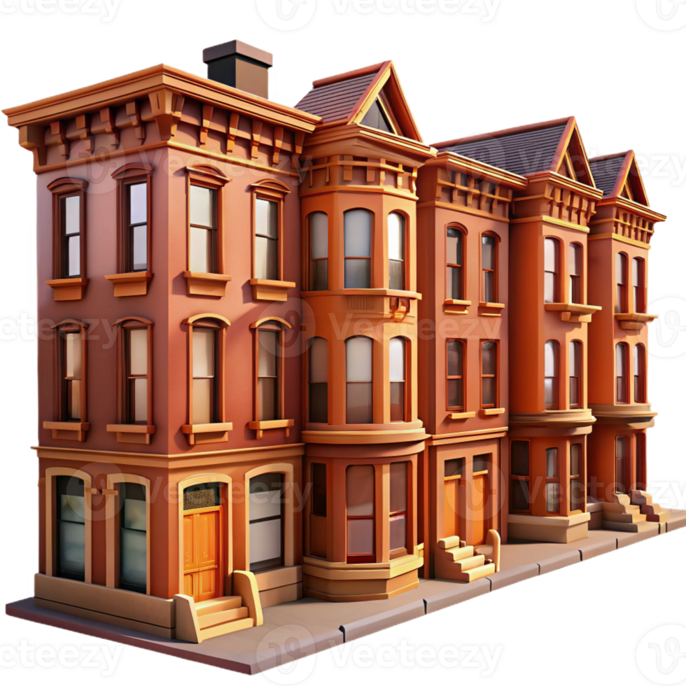 extraordinary classic A row of brownstone buildings in a historic neighborhood, warm afternoon light, detailed architectural rendering, photorealistic style 4K png