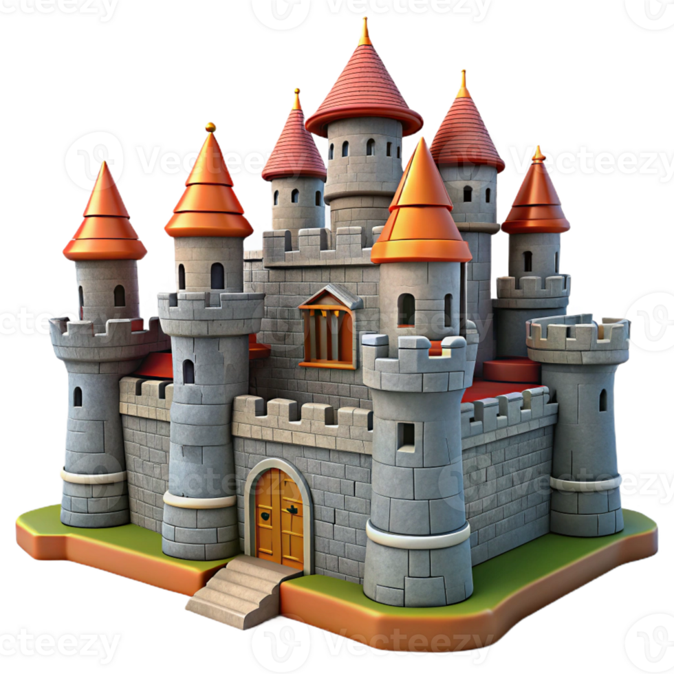 elegant contemporary Medieval castle, stone walls, fortified towers, dramatic sky, historical style high resolution png