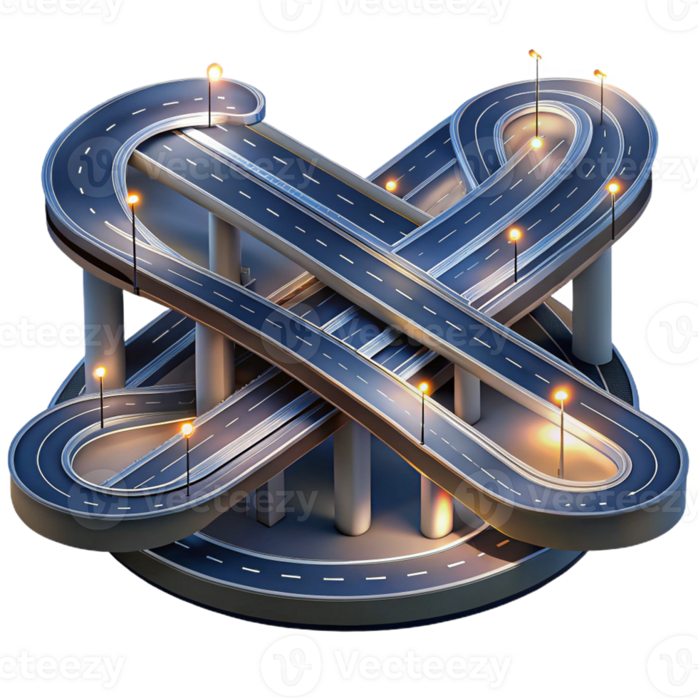 wonderful contemporary An aerial view of a complex highway interchange at night, abstract style, long exposure photography 4K png