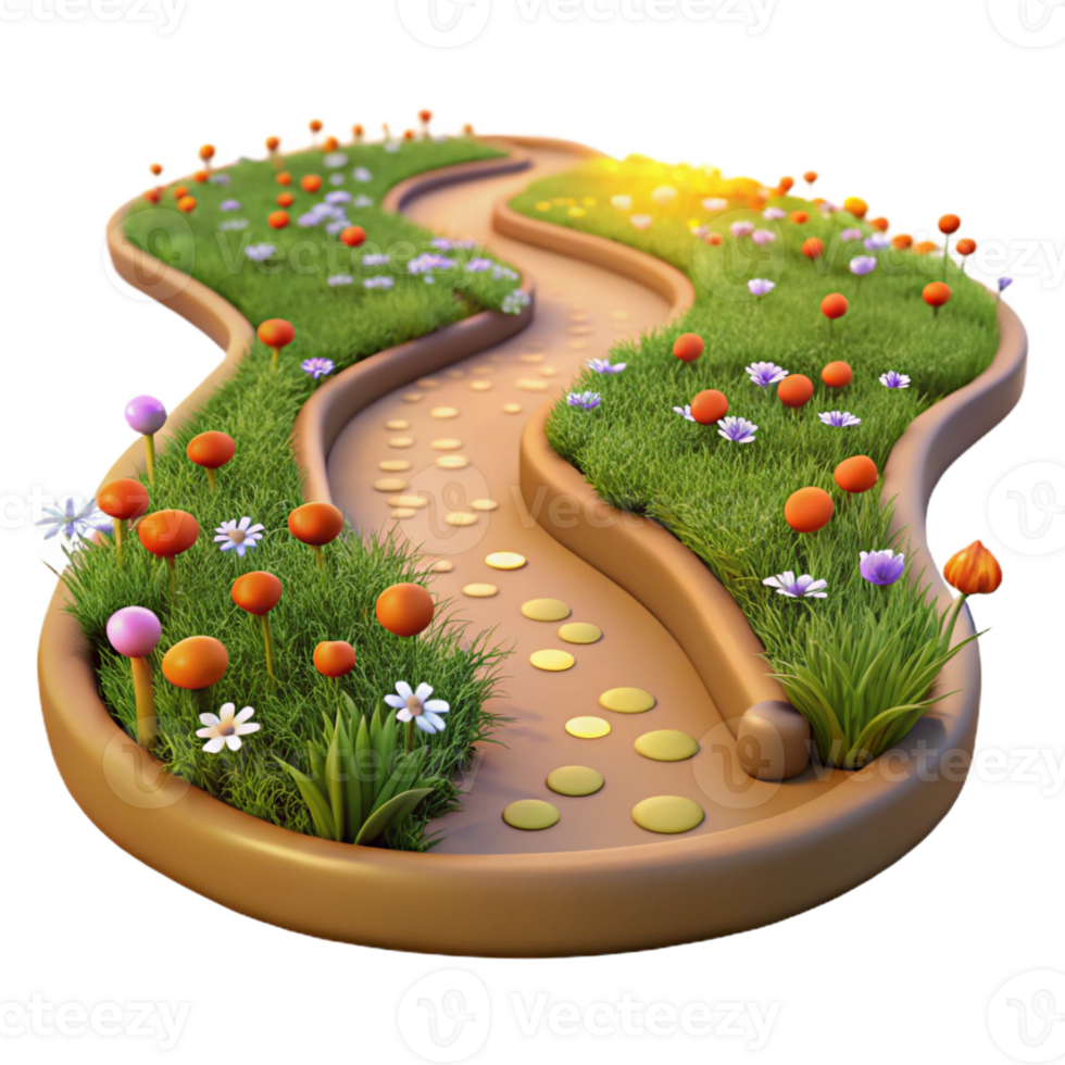elegant creative A winding dirt path through a field of wildflowers, golden hour lighting, pastoral style exclusive png