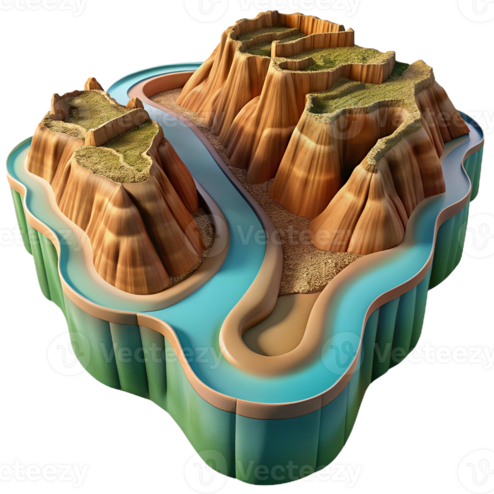 wonderful artistic A winding river carving through a canyon, aerial view, vast and expansive landscape authentic png
