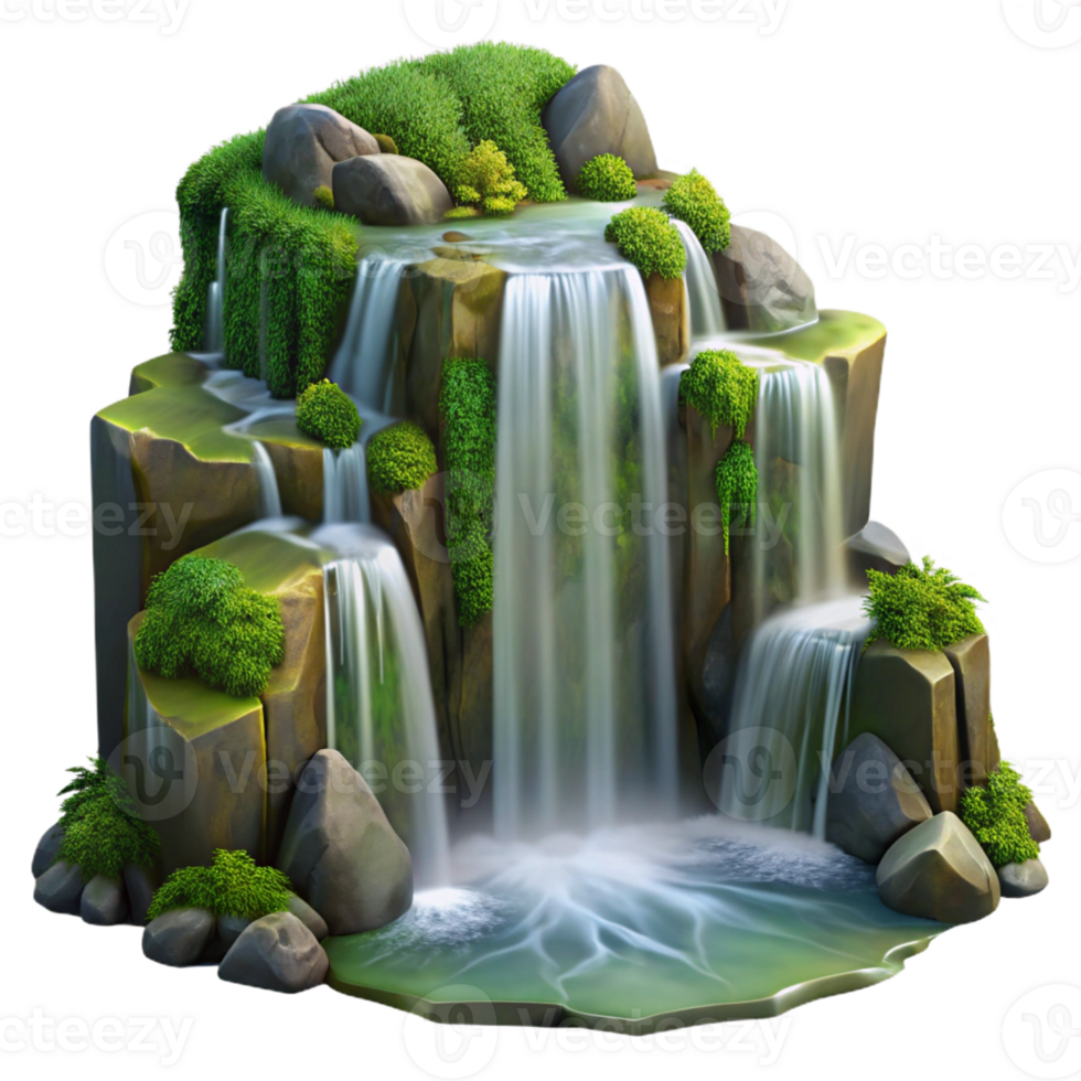 extraordinary minimalist A cascading waterfall tumbling over smooth, moss-covered rocks, long exposure photography style, diffused natural light authentic png