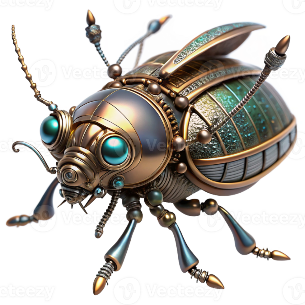 magnificent abstract Steampunk insect, metallic beetle, intricate gears and springs, iridescent shell, studio lighting, highly detailed, realistic 4K png