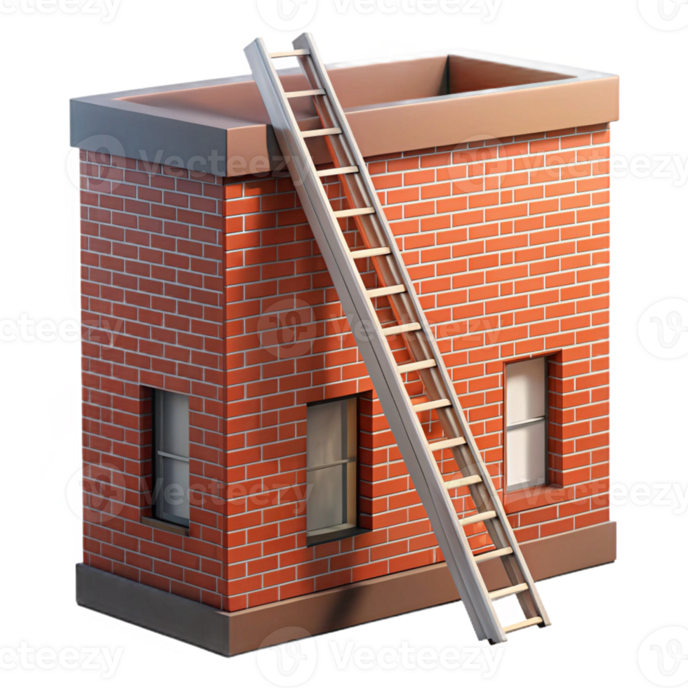 magnificent classic A fire escape ladder zigzagging up the side of a brick building, urban geometry, hard light high quality png