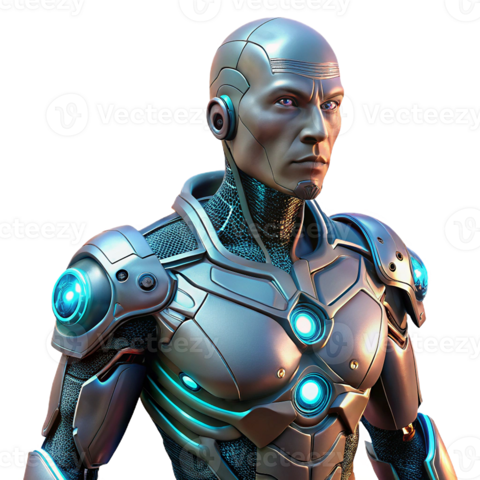 impressive contemporary A lone cyborg with intricate biomechanical augmentations, illuminated by the neon signs of a rain-soaked alleyway, in a gritty, realistic style premium png