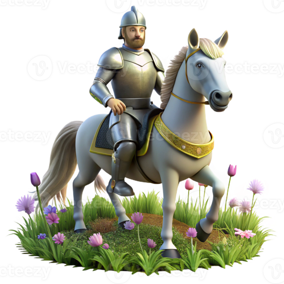 magnificent rustic A noble knight in shining armor, riding a majestic unicorn through a field of wildflowers. Bright, natural lighting. Romantic style original png
