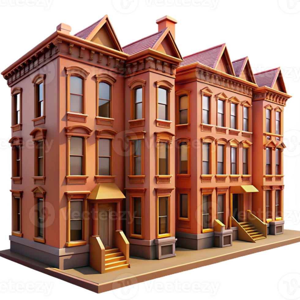 dramatic artistic A row of brownstone buildings in a historic neighborhood, warm afternoon light, detailed architectural rendering, photorealistic style detailed png