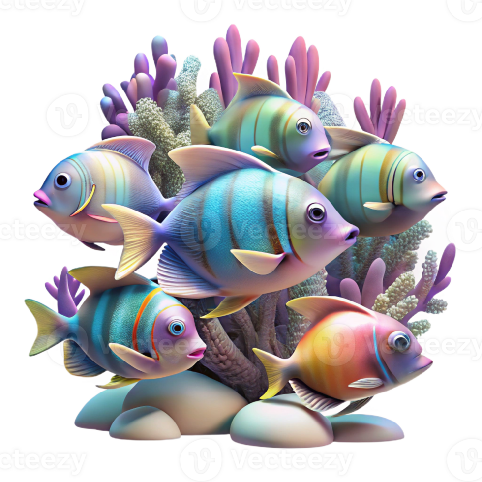 magnificent creative A school of iridescent tropical fish darting through a coral reef, bathed in the filtered sunlight of the shallows. Underwater photography style exclusive png