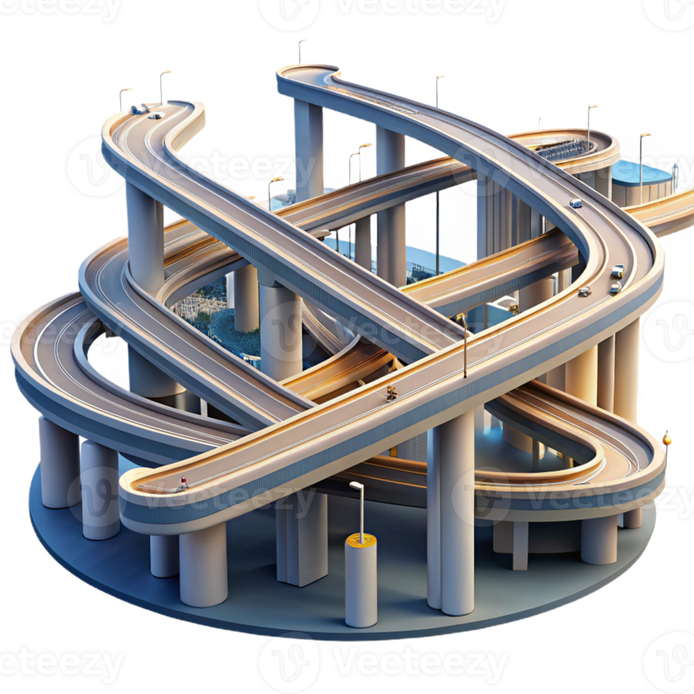 impressive contemporary An intricate network of elevated highways and overpasses, complex perspective, futuristic lighting, abstract style authentic png