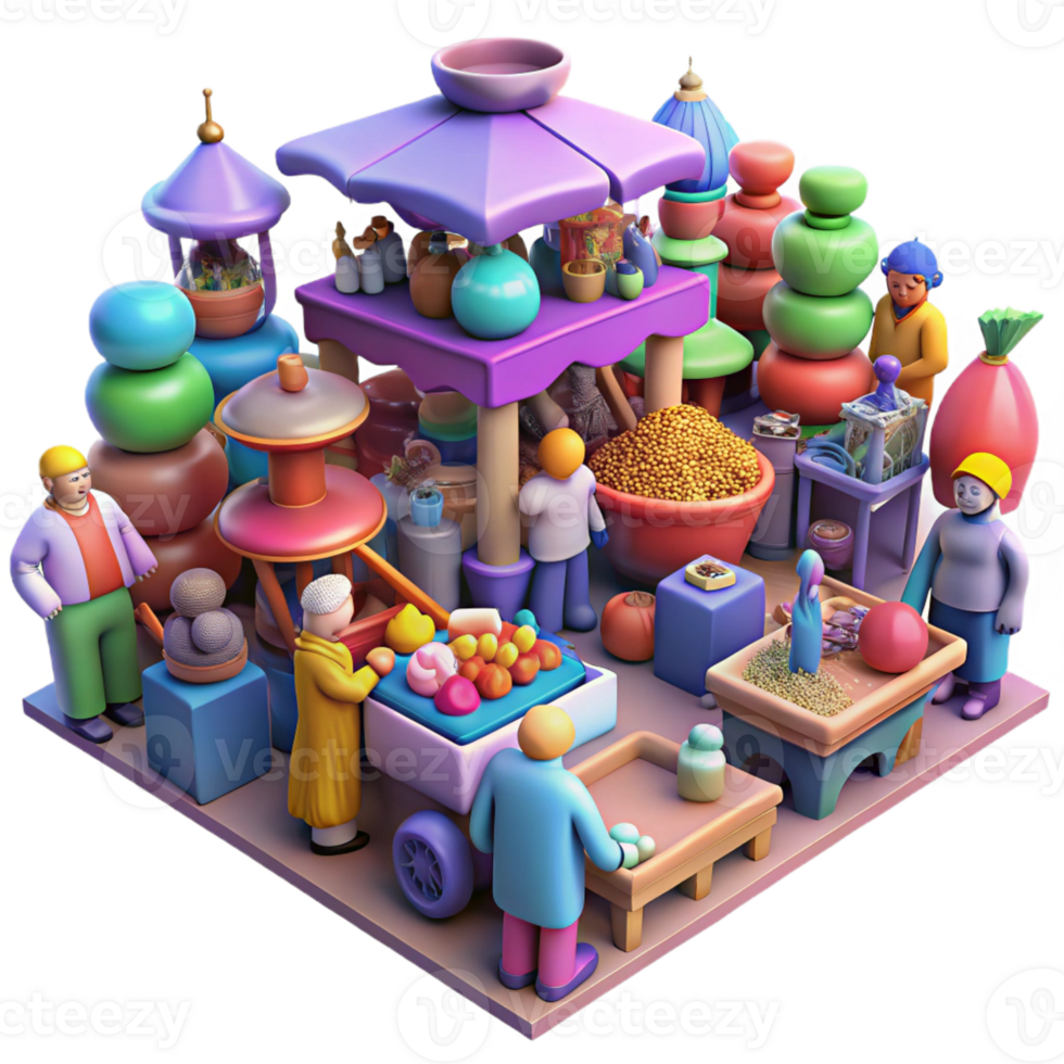 extraordinary minimalist A crowded marketplace in a dystopian city, vendors selling strange and exotic goods, vibrant yet unsettling colors, chaotic composition, photorealistic style exclusive png