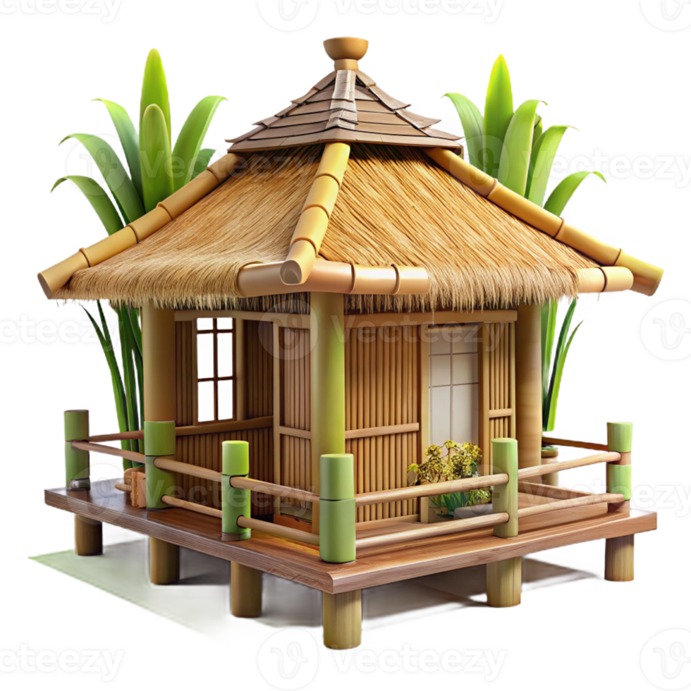 beautiful contemporary Bamboo house, traditional Asian architecture, natural materials, tropical setting, sustainable style exclusive png