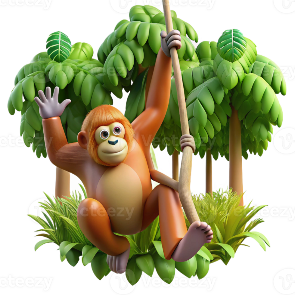 stunning classic A orangutan swinging through the trees, lush rainforest setting, agile and acrobatic detailed png