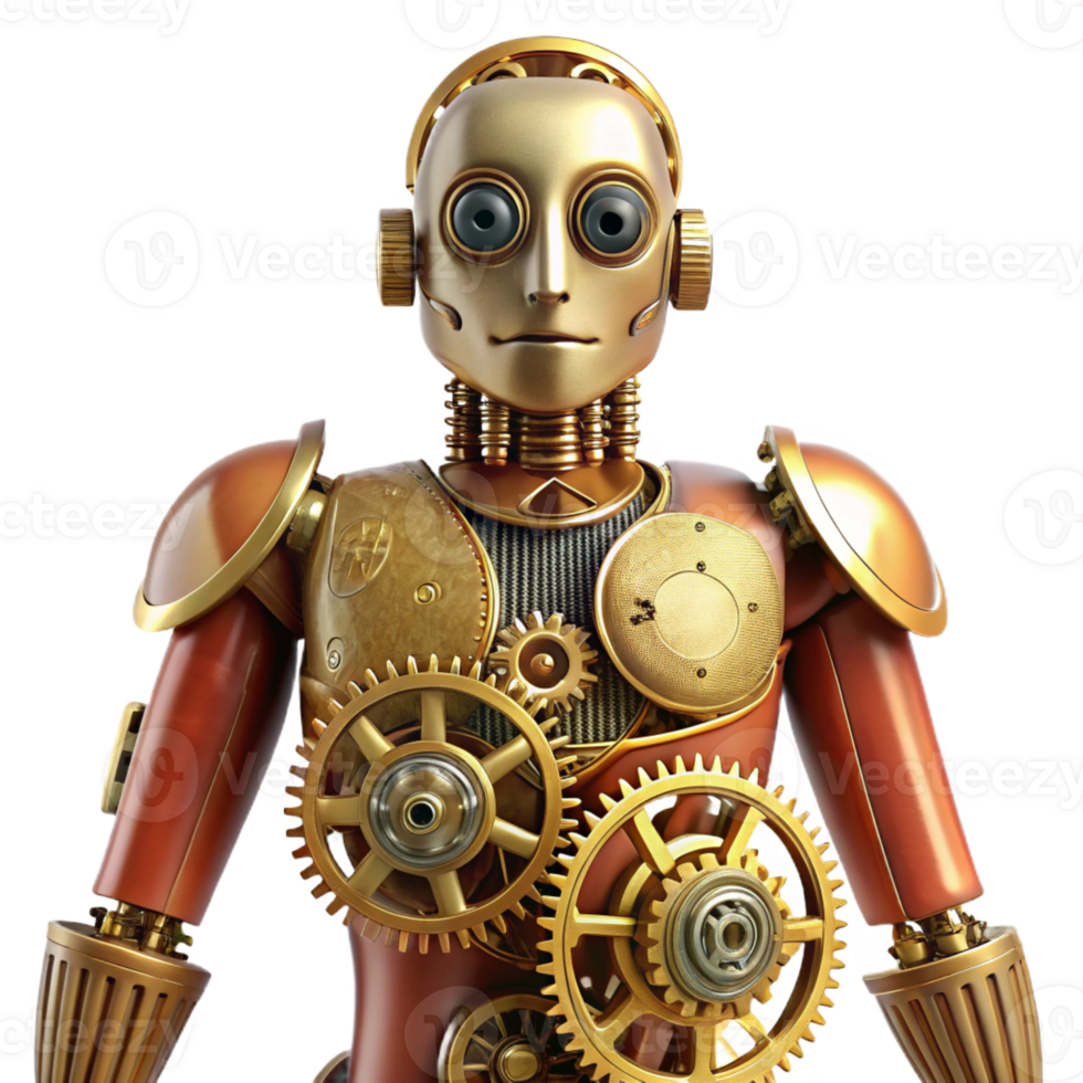 elegant minimalist A steampunk automaton, resembling a human figure, with exposed gears and clockwork mechanisms. Neutral lighting, anatomical style, highly detailed authentic png