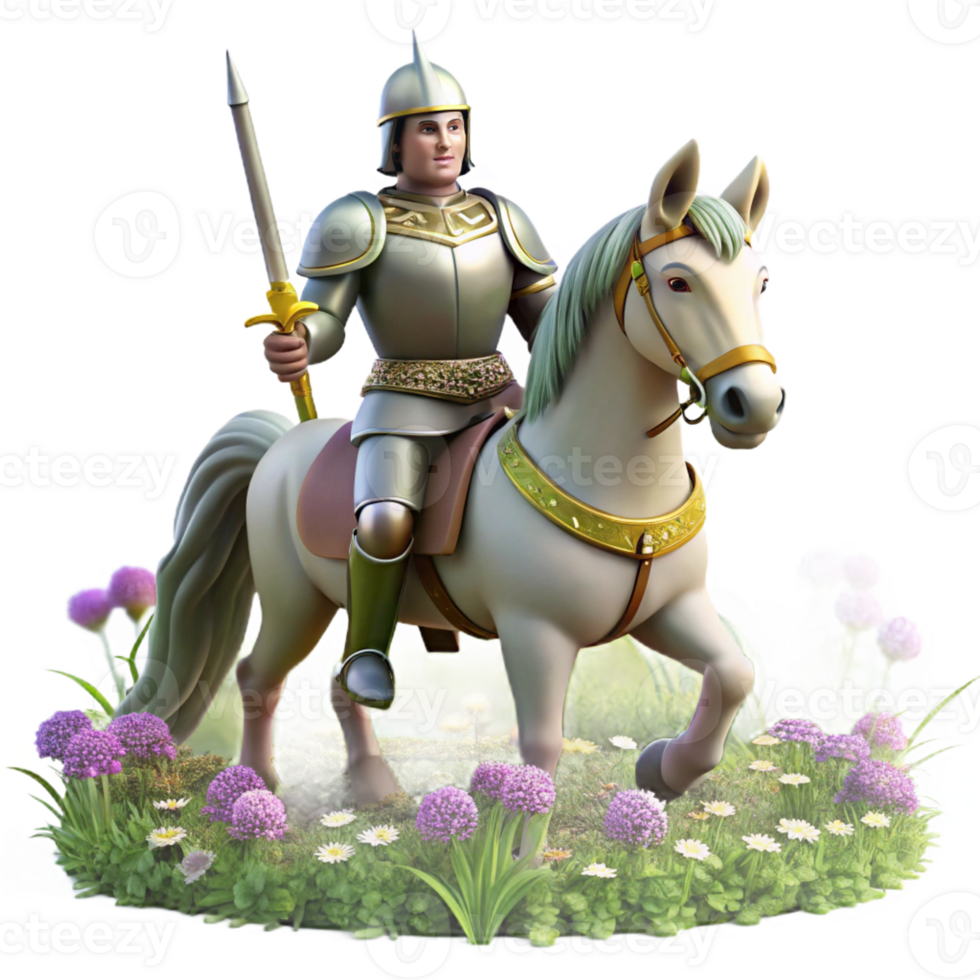 serene contemporary A noble knight in shining armor, riding a majestic unicorn through a field of wildflowers. Bright, natural lighting. Romantic style detailed png