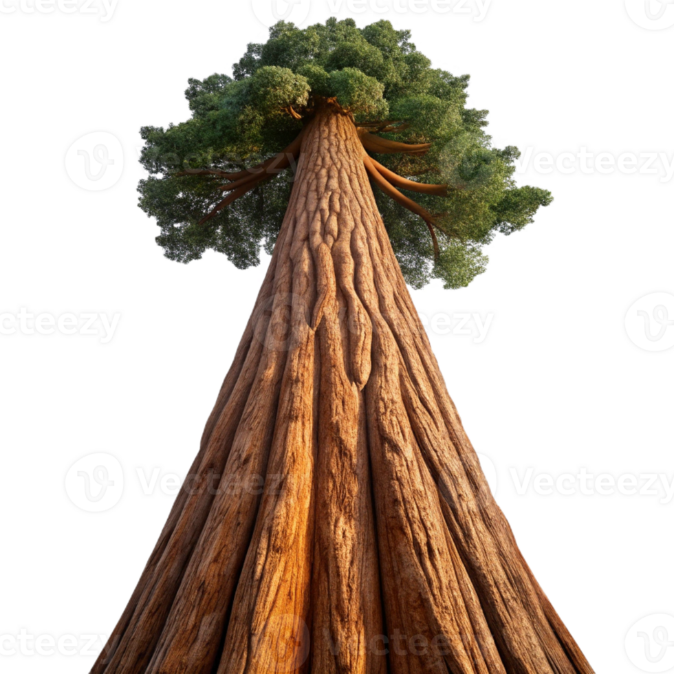 extraordinary creative A giant sequoia tree reaching towards the sky, its bark textured and weathered, with a majestic, nature photography style high resolution png