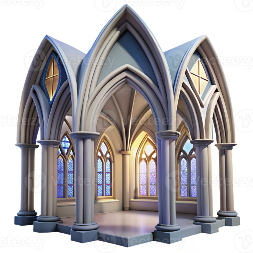 stunning classic A medieval cathedral interior, soaring arches, stained glass windows, gothic architecture style, soft diffused light professional png