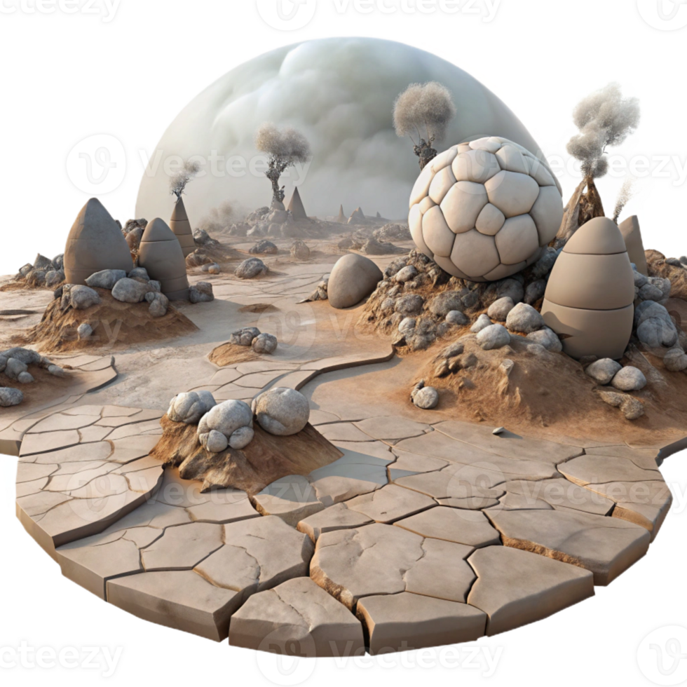 vibrant creative A desolate landscape with cracked earth and toxic fumes, muted color palette, post-apocalyptic style, gritty textures, hazy lighting 4K png