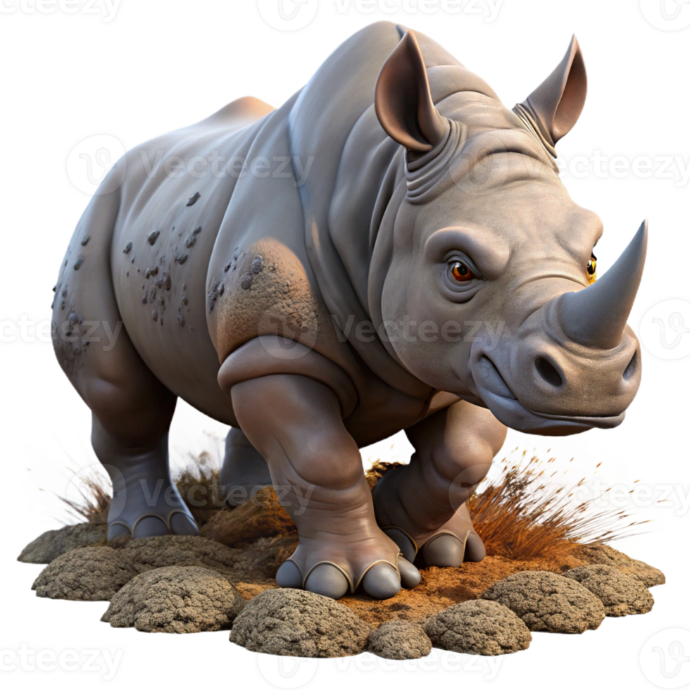 elegant abstract A powerful rhinoceros charging through the bush, its thick hide covered in mud, depicted in an intense, action-packed style 4K png