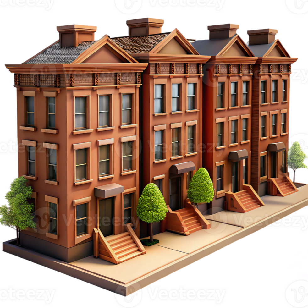 beautiful classic A row of brownstone buildings in a historic neighborhood, warm afternoon light, detailed architectural rendering, photorealistic style professional png