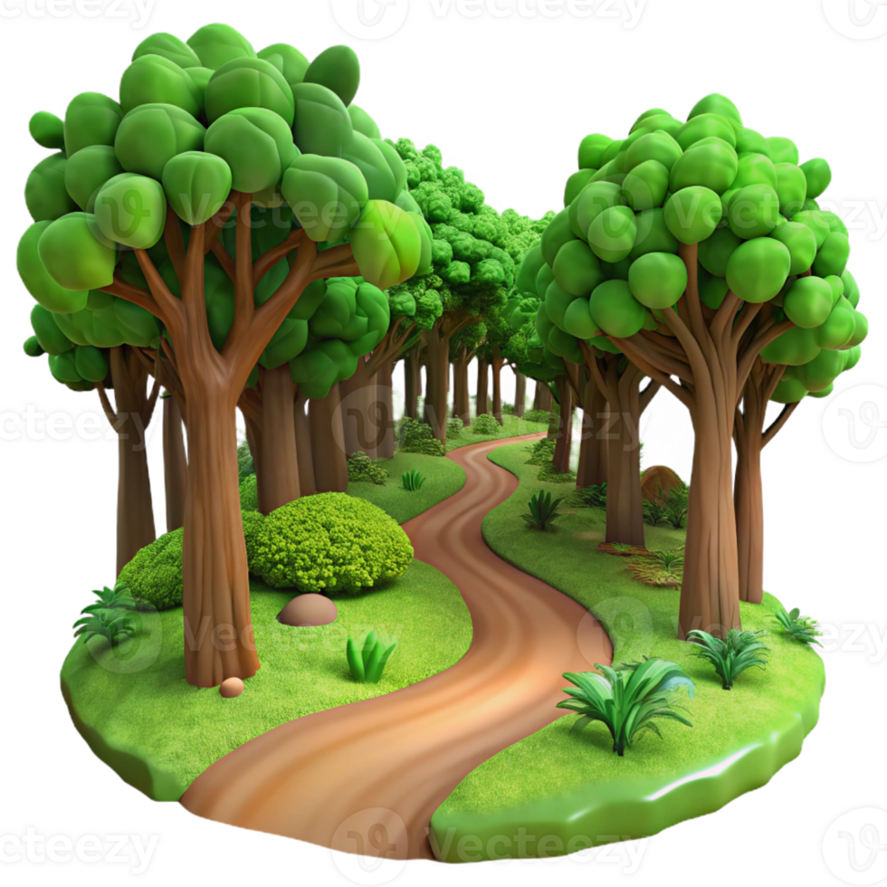 serene contemporary A winding dirt path through a lush green forest, dappled sunlight filtering through the canopy, Impressionist style genuine png