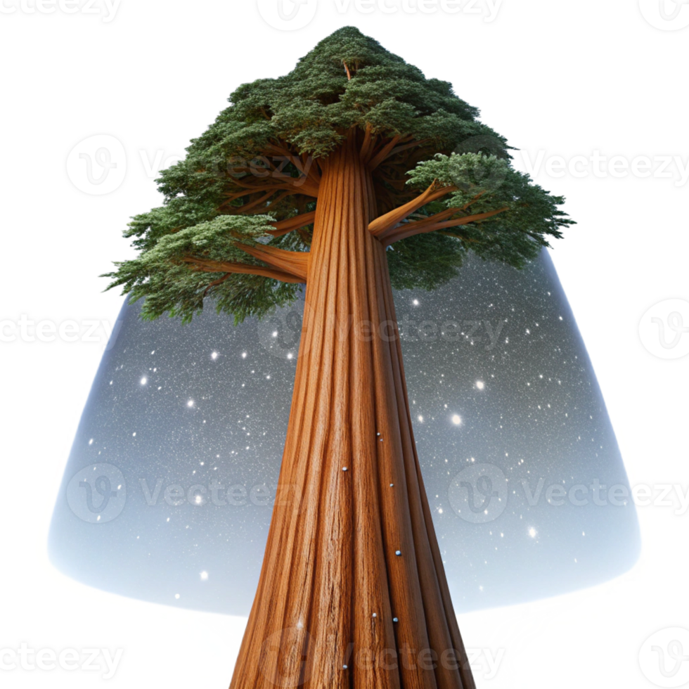 stunning minimalist A giant sequoia tree reaching towards the starry night sky, low angle shot, majestic and awe-inspiring authentic png