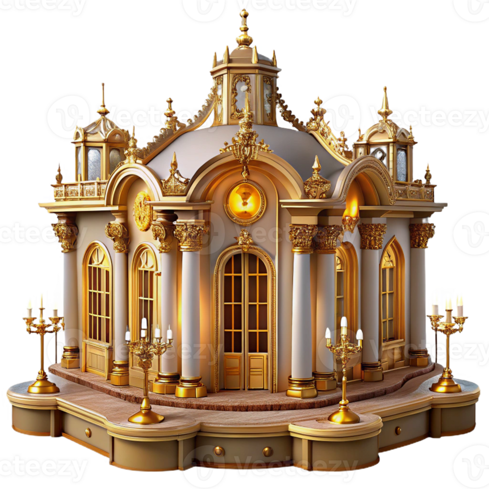 extraordinary contemporary A grand baroque palace with ornate gold decorations, warm candlelight, classical painting style original png