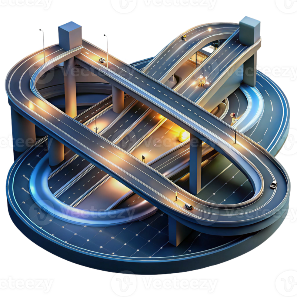 elegant artistic An aerial view of a complex highway interchange at night, abstract style, long exposure photography premium png
