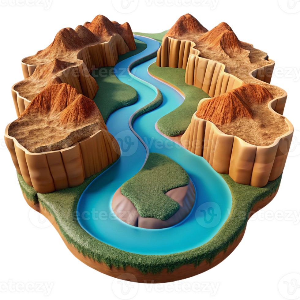stunning artistic A winding river carving through a canyon, aerial view, vast and expansive landscape professional png
