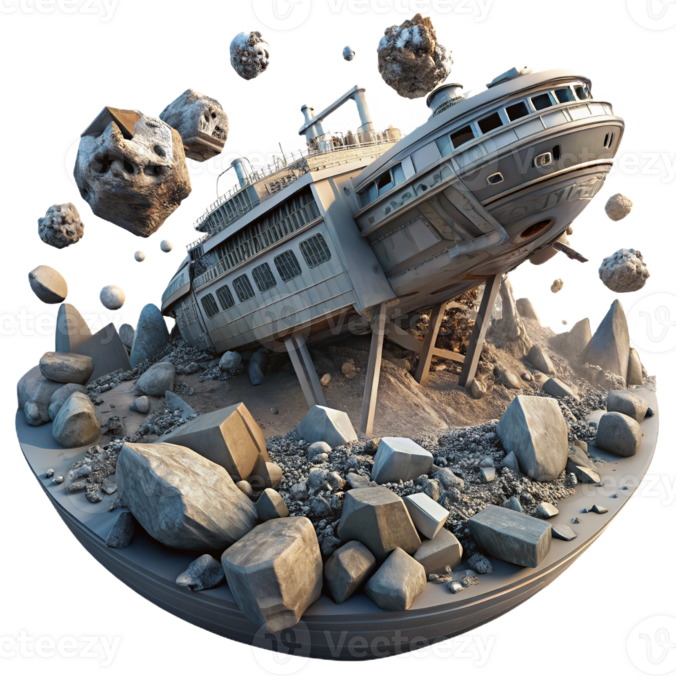 extraordinary minimalist A spaceship graveyard, filled with derelict ships and debris, floating in the vast expanse of space. Dystopian aesthetic, gritty textures, dramatic lighting exclusive png