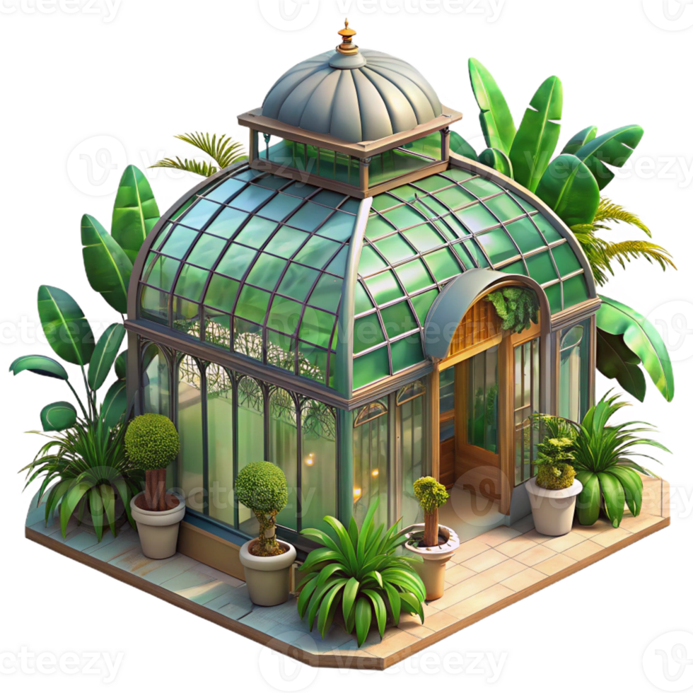 extraordinary creative A grand Victorian greenhouse filled with exotic plants, soft filtered sunlight, botanical illustration style detailed png