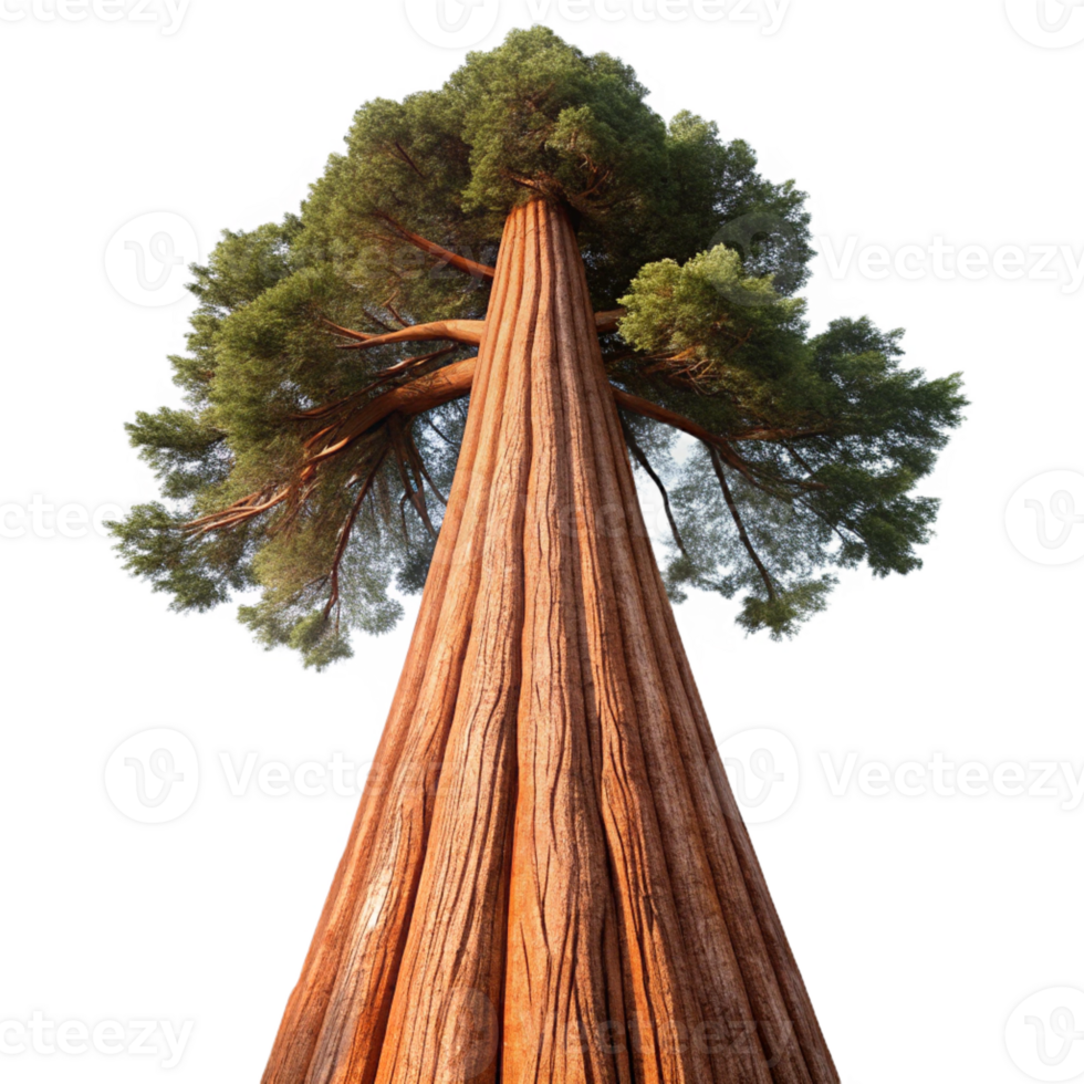 vibrant modern A giant sequoia tree reaching towards the sky, its bark textured and weathered, with a majestic, nature photography style genuine png