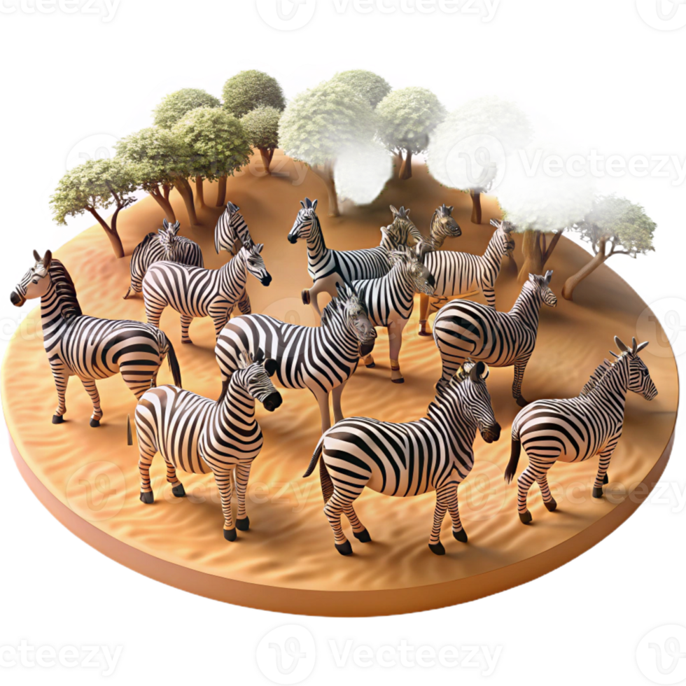 serene classic A herd of zebras migrating across the African savanna, panoramic view, warm, dusty lighting professional png