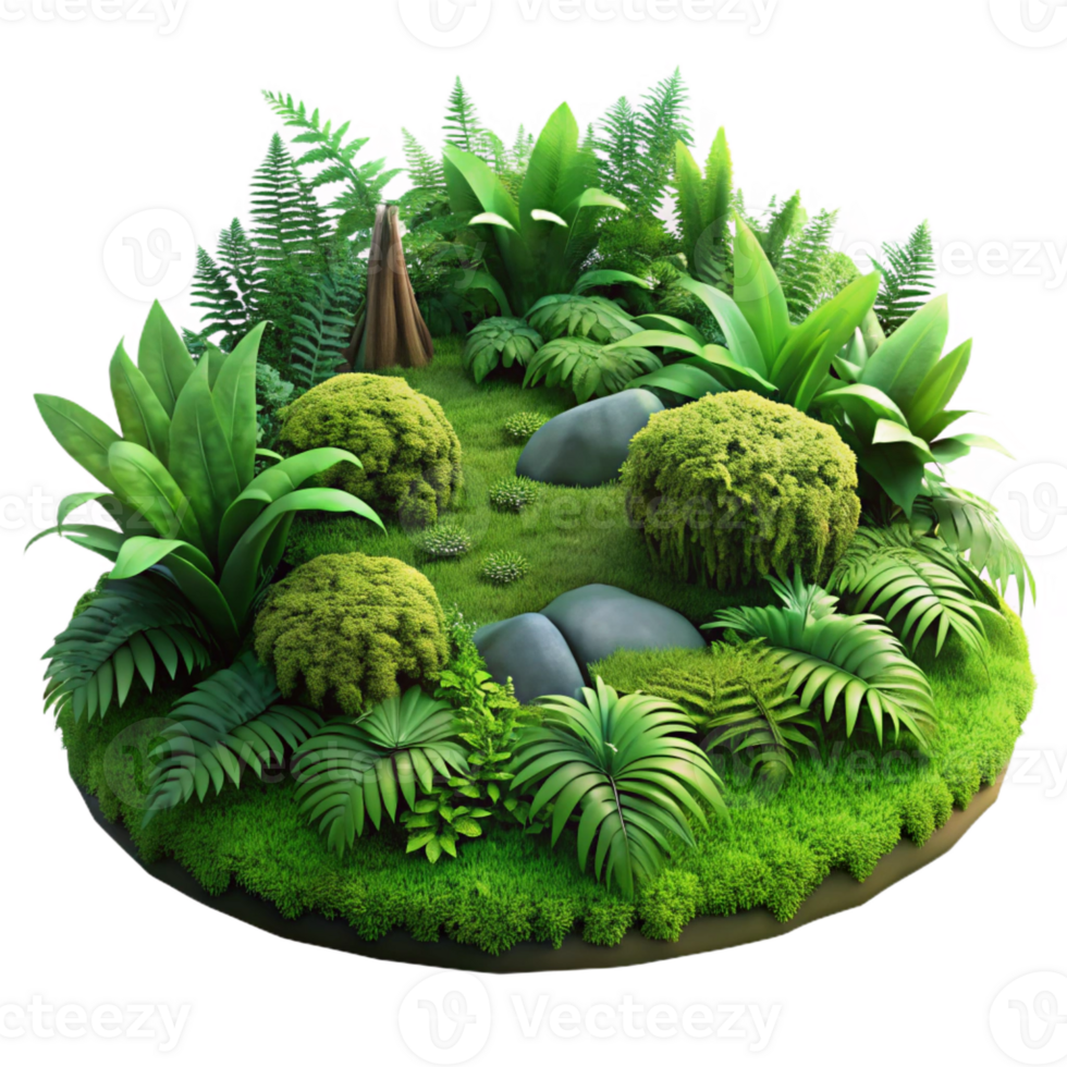 magnificent abstract A lush green forest floor covered in moss and ferns, detailed textures, natural lighting detailed png