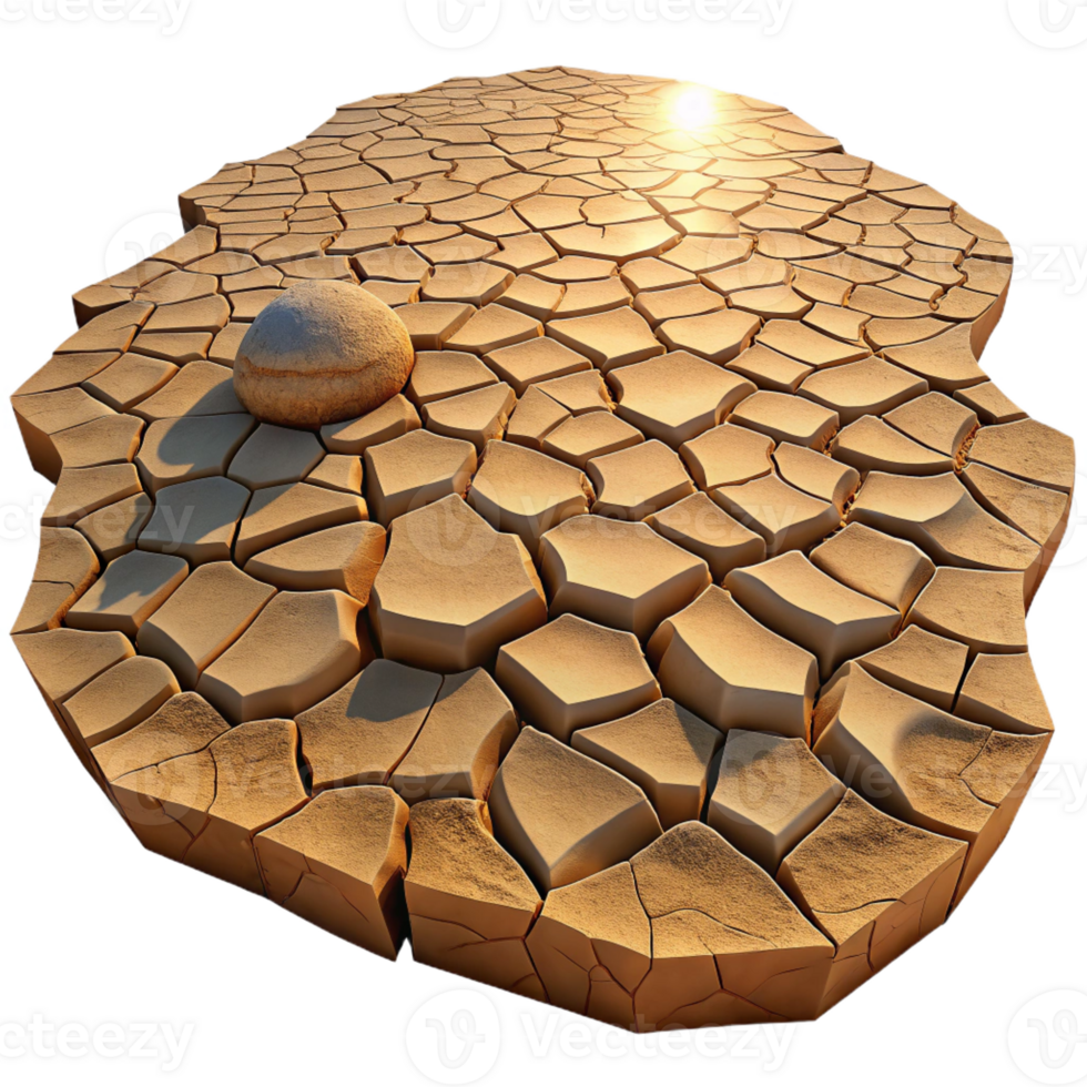 impressive contemporary A cracked desert floor, parched and dry, harsh sunlight, photorealistic style genuine png