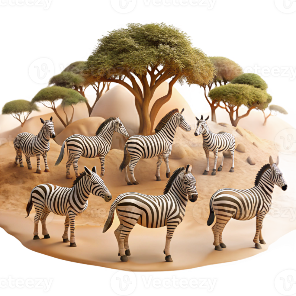 impressive artistic A herd of zebras migrating across the African savanna, panoramic view, warm, dusty lighting genuine png