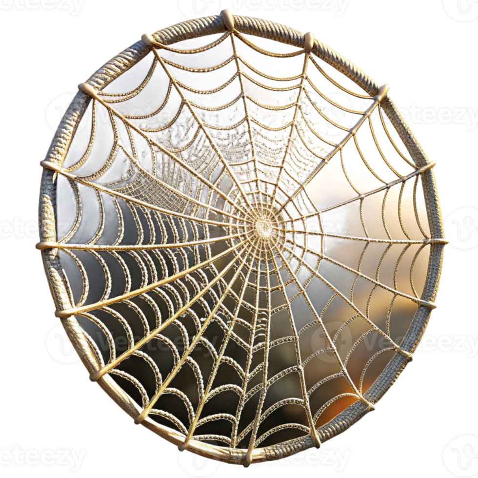 beautiful contemporary Close-up of a dew-kissed spiderweb glistening in the early morning sun, intricate details of the web visible, macro photography style exclusive png