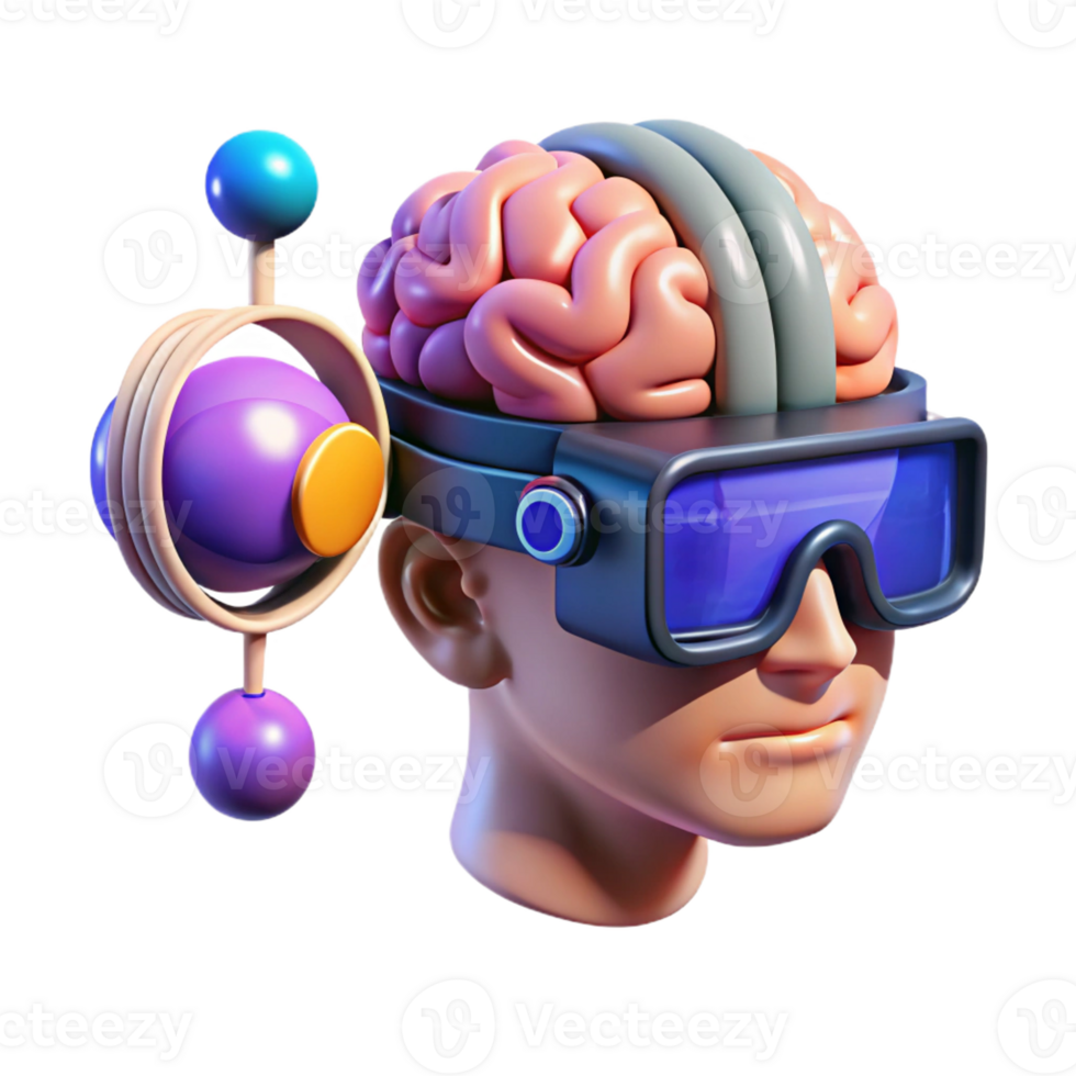vibrant abstract A brain-computer interface connecting a human mind to a virtual world, surreal, psychedelic style authentic png