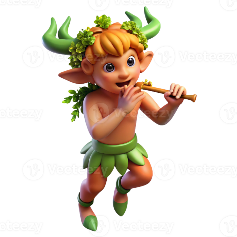 magnificent modern A playful satyr, dancing in a sun-drenched forest glade, crowned with ivy and holding a pan flute. Vibrant colors and Impressionistic brushstrokes detailed png
