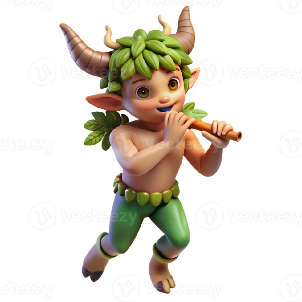 serene rustic A playful satyr, dancing in a sun-drenched forest glade, crowned with ivy and holding a pan flute. Vibrant colors and Impressionistic brushstrokes premium png
