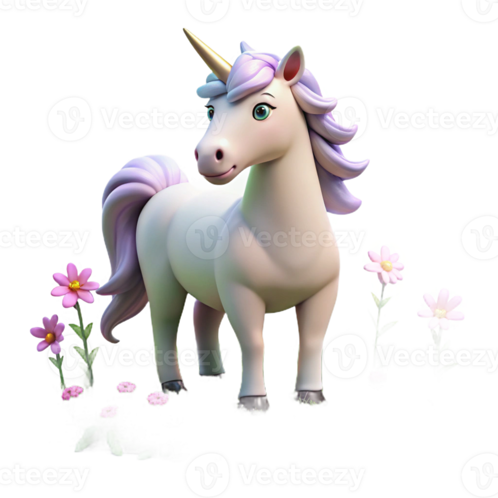 serene vintage A benevolent unicorn, with a pearly white coat and a spiraling horn, grazing in a meadow of wildflowers. Soft, dreamlike lighting. Fantasy art style premium png