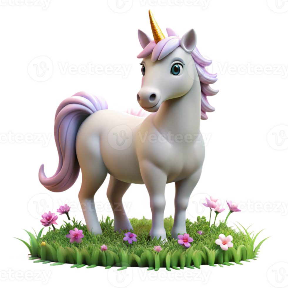 wonderful creative A benevolent unicorn, with a pearly white coat and a spiraling horn, grazing in a meadow of wildflowers. Soft, dreamlike lighting. Fantasy art style 4K png