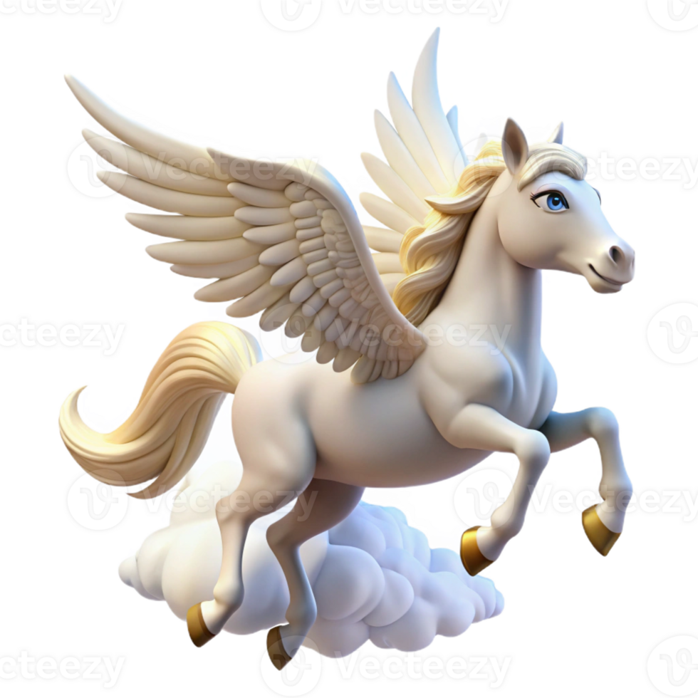 extraordinary creative A graceful pegasus, with feathered wings and a pure white coat, soaring through a cloudy sky. Bright, heavenly lighting. Classical style original png