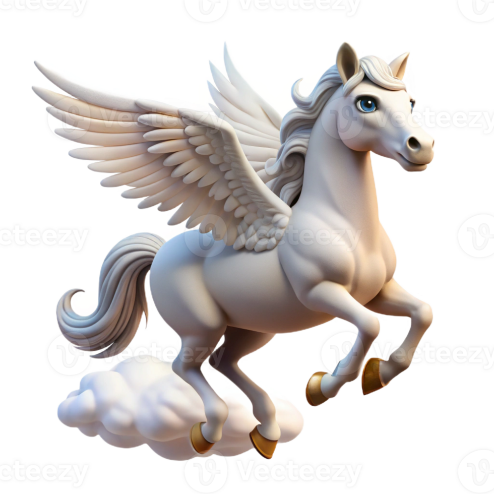 magnificent vintage A graceful pegasus, with feathered wings and a pure white coat, soaring through a cloudy sky. Bright, heavenly lighting. Classical style genuine png