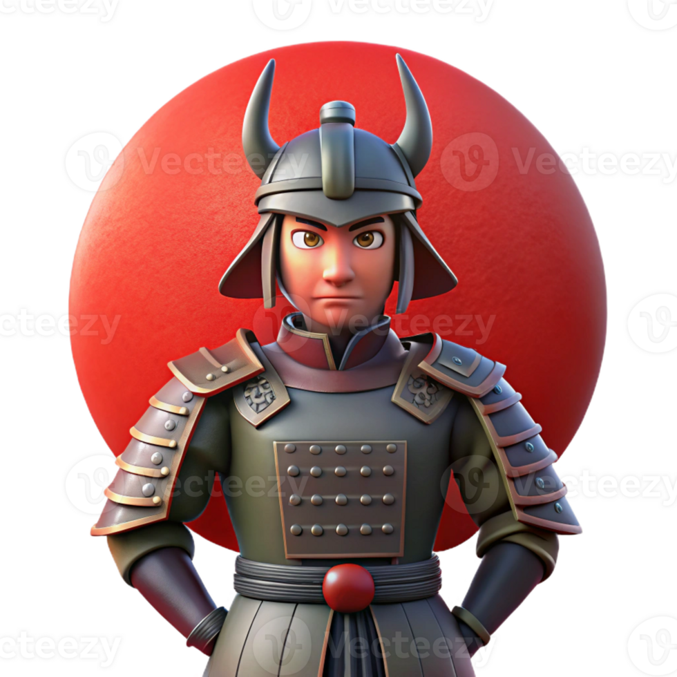 vibrant contemporary A stoic samurai with a stern expression, clad in traditional armor, stands silhouetted against a blood-red moon. Anime style premium png