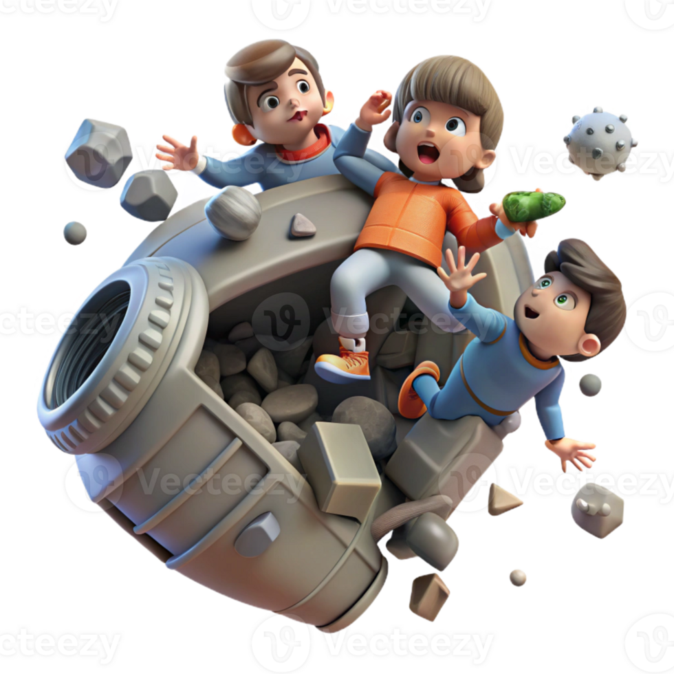 extraordinary classic A group of children play zero-gravity tag amidst floating debris in a derelict spaceship. Dystopian style, dim lighting, gritty realism original png
