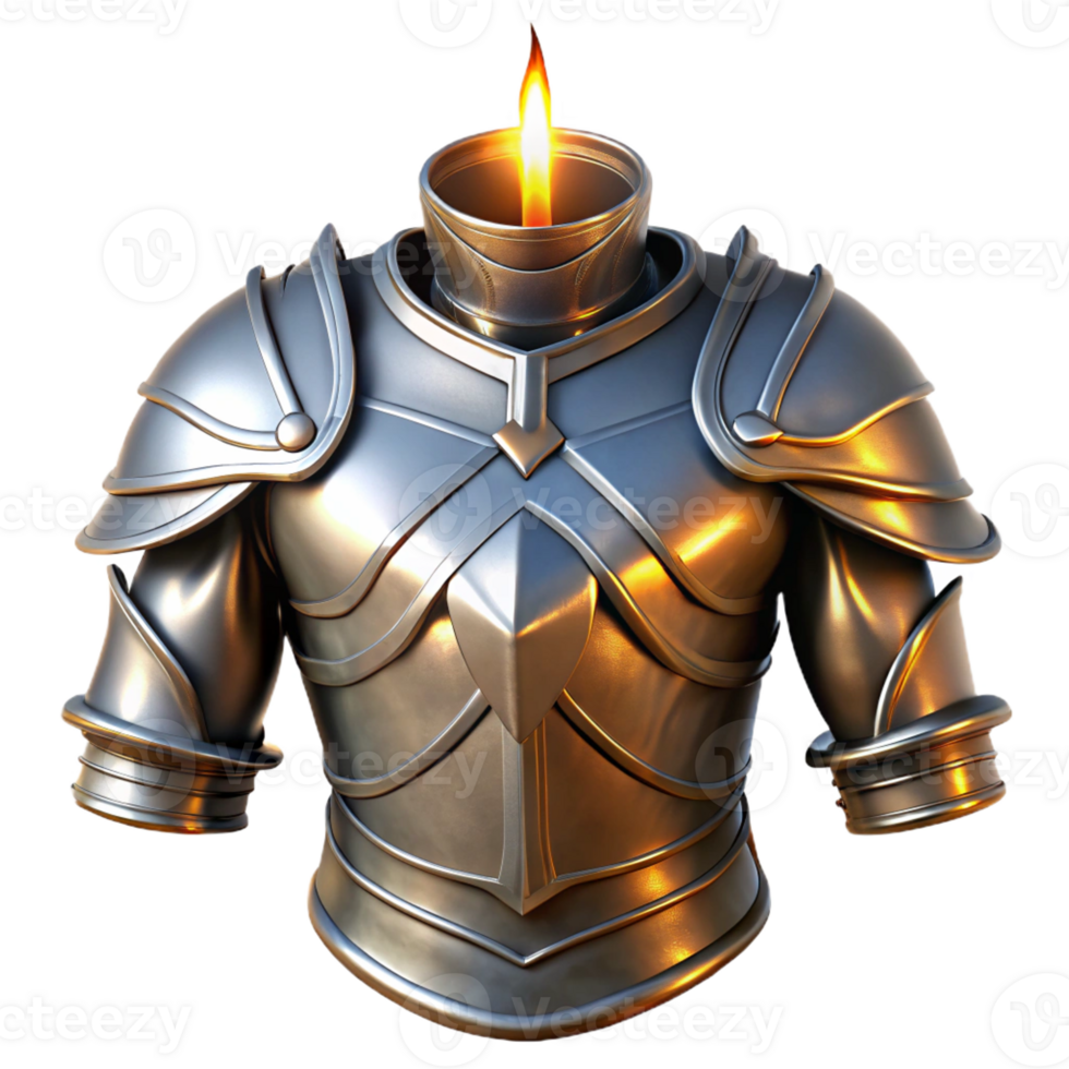 beautiful abstract A gleaming suit of plate armor, reflecting flickering candlelight, intricate engravings, realistic metallic sheen, chiaroscuro lighting professional png